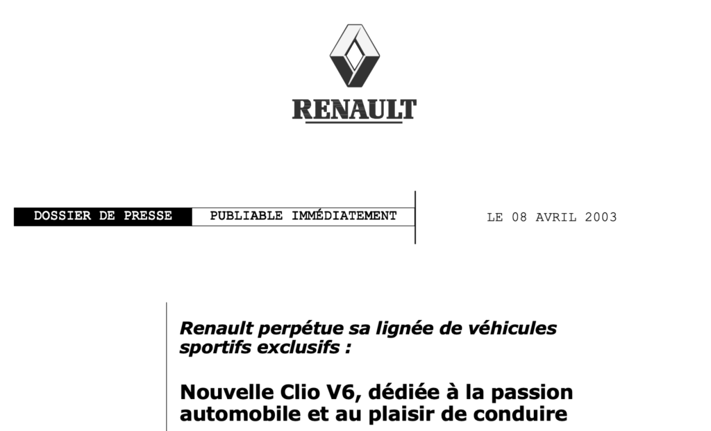 dossier de presse Renault Clio V6